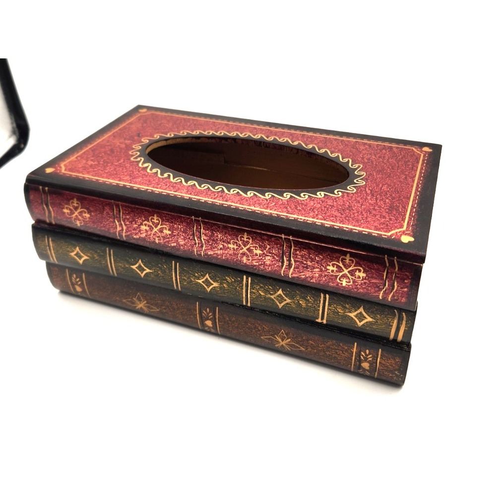 Multicolored Library Book Design Wood Bathroom Facial Tissue Box Cover